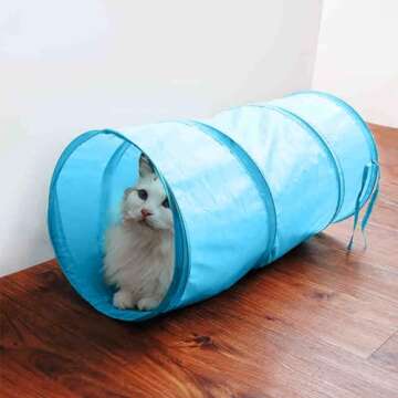 iCAGY Cat Tunnel for Indoor Cats Interactive, Rabbit Tunnel Toys, Pet Toys Play Tunnels for Cats Kittens Rabbits Puppies Crinkle Pop Up Sky Blue 20"