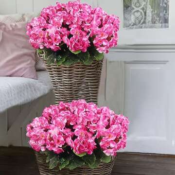 CISDUEO 4 Pcs Artificial Geraniums Silk Flowers Outdoor Artificial Geranium Bush Pink Faux Flowers Geraniums for Floral Home Decor Outdoor Indoor Garden Patio Grave Cemetary Vase Table Centerpiece