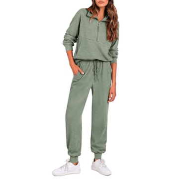 PRETTYGARDEN Womens 2 Piece Sweatsuits Set Long Sleeve Half Zip Pullover Sweatshirt Joggers Sweatpan...