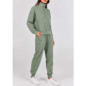 PRETTYGARDEN Womens 2 Piece Sweatsuits Set Long Sleeve Half Zip Pullover Sweatshirt Joggers Sweatpants Spring Outfits Tracksuit (Light Green,Large)