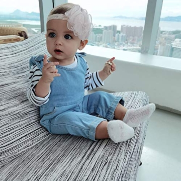 Charming Baby Girls’ Denim Overalls & Striped Shirt