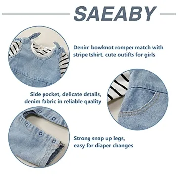 Charming Baby Girls’ Denim Overalls & Striped Shirt