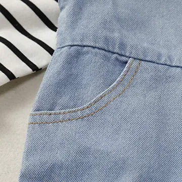 Charming Baby Girls’ Denim Overalls & Striped Shirt