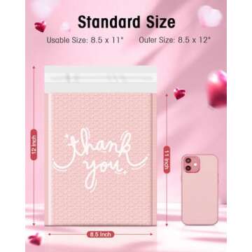 Cozymood Bubble Mailers 8.5 x 12 Inch 40 Pack Usable Size 8.5 x 11'' Thank You Pink Bubble Mailer Wa...