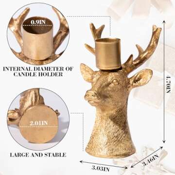 Candlestick Holders Vintage Reindeer Candle Holders, Brass Gold Deers Candle Stick Holders Set of 4 for Table Centerpiece, Mantel & Dining Table Wedding Decor, Festive Christmas Home Decoration