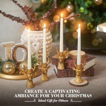 Candlestick Holders Vintage Reindeer Candle Holders, Brass Gold Deers Candle Stick Holders Set of 4 for Table Centerpiece, Mantel & Dining Table Wedding Decor, Festive Christmas Home Decoration