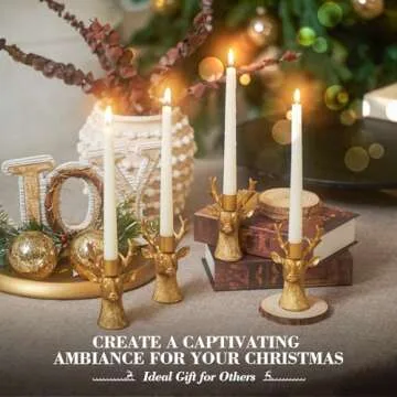 Candlestick Holders Vintage Reindeer Candle Holders, Brass Gold Deers Candle Stick Holders Set of 4 for Table Centerpiece, Mantel & Dining Table Wedding Decor, Festive Christmas Home Decoration