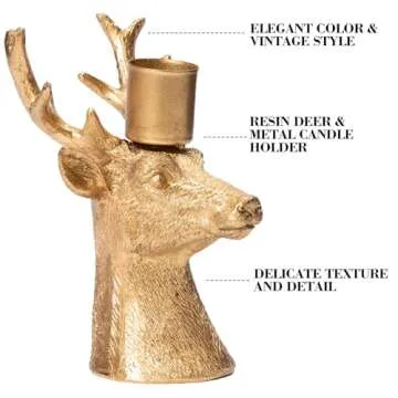 Candlestick Holders Vintage Reindeer Candle Holders, Brass Gold Deers Candle Stick Holders Set of 4 for Table Centerpiece, Mantel & Dining Table Wedding Decor, Festive Christmas Home Decoration