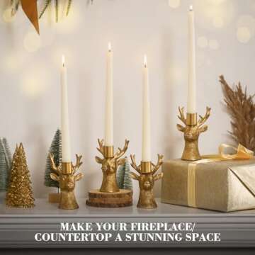 Candlestick Holders Vintage Reindeer Candle Holders, Brass Gold Deers Candle Stick Holders Set of 4 for Table Centerpiece, Mantel & Dining Table Wedding Decor, Festive Christmas Home Decoration