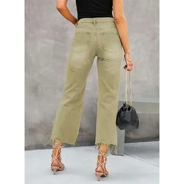 LOLONG Womens Jeans Trendy High Waisted Ripped Flare Distressed Bell Bottom Casual Pants Green