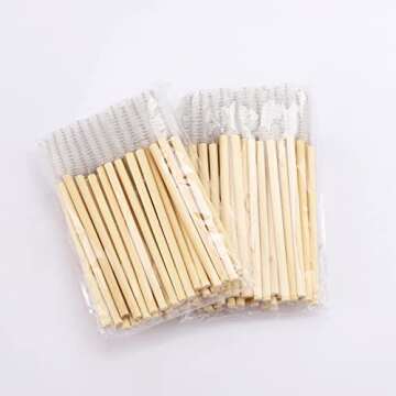 100 Pcs Disposable Mascara Wands, Bamboo Spoolies Brush for Eyelash Extensions, Spooly Eyelash Eyebrow Brushes Lash Wand Applicator Makeup Kits, White