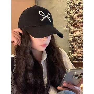 Trendy Bow-Tie Baseball Cap for Women and Men Trucker Hats Y2k Adjustable Fashion Sun Hat with Visor for Hiking & Travel White