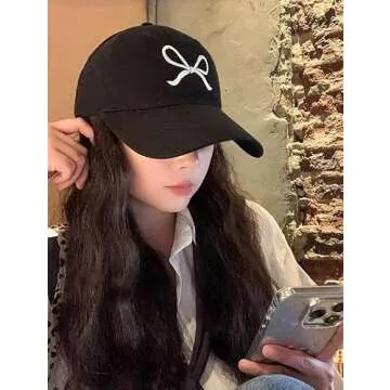 Trendy Bow-Tie Baseball Cap for Women and Men Trucker Hats Y2k Adjustable Fashion Sun Hat with Visor for Hiking & Travel White