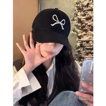 Trendy Bow-Tie Baseball Cap for Women and Men Trucker Hats Y2k Adjustable Fashion Sun Hat with Visor for Hiking & Travel White