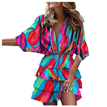 Stylish Summer Floral Tunic Dress with Three Quarter Sleeves