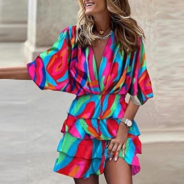 Stylish Summer Floral Tunic Dress with Three Quarter Sleeves