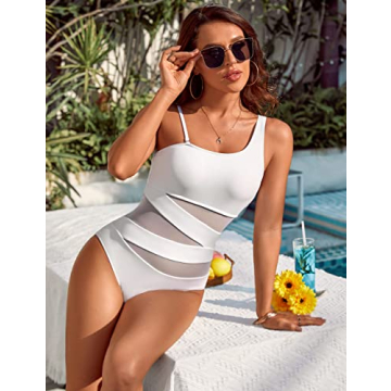 Sexy One Shoulder Mesh Swimwear for Women - Slimming Design
