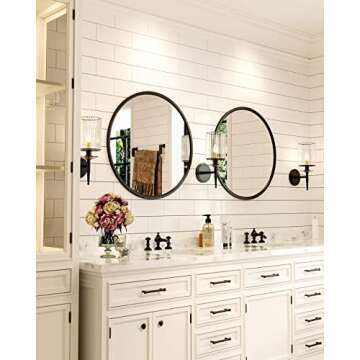 Growsun 24'' Black Round Mirror, Circle Wall Mirror for Bathroom Vanity, Entryway Living Room with M...