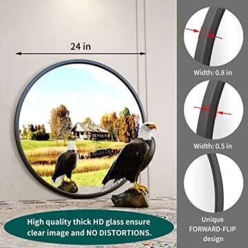 Growsun 24'' Black Round Mirror, Circle Wall Mirror for Bathroom Vanity, Entryway Living Room with Metal Frame for Home Decor