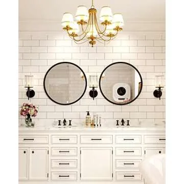 Growsun 24'' Black Round Mirror, Circle Wall Mirror for Bathroom Vanity, Entryway Living Room with Metal Frame for Home Decor