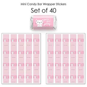 Big Dot of Happiness Purr-fect Kitty Cat - Mini Candy Bar Wrapper Stickers - Kitten Meow Baby Shower or Birthday Party Small Favors - 40 Count