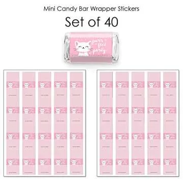 Big Dot of Happiness Purr-fect Kitty Cat - Mini Candy Bar Wrapper Stickers - Kitten Meow Baby Shower or Birthday Party Small Favors - 40 Count