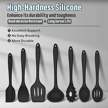 E-far Silicone Cooking Utensils Set, 7-Piece Black Heat Resistant Kitchen Utensils Set, Kitchen Nons...