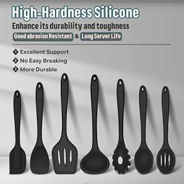 E-far Silicone Cooking Utensils Set, 7-Piece Black Heat Resistant Kitchen Utensils Set, Kitchen Nons...
