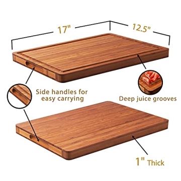 Premium Bamboo Wood Cutting Board with Handles & Juice Grooves
