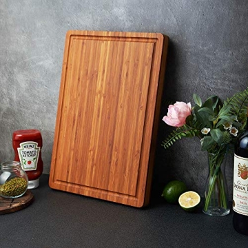 Premium Bamboo Wood Cutting Board with Handles & Juice Grooves