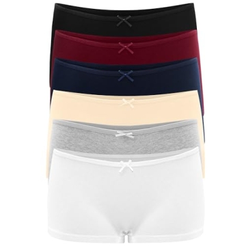 Allxwek Womens Boxers Underwear Cotton Shorts Briefs Cute Bowknot Ladies Panties Boyshort for Women 6 Pack 3901 UN S