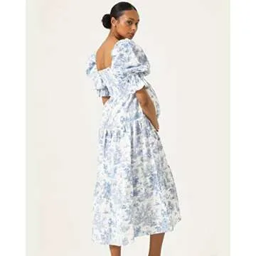 NOTHING FITS BUT Kiko Baby Shower Maternity Gown, Women’s Cotton Classic Linen Smocked Nursing Dre...