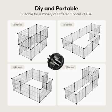 Tespo Pet Playpen, Small Animal Cage Indoor Portable Metal Wire yd Fence for Small Animals, Guinea Pigs, Rabbits Kennel Crate Fence Tent, Black, (12Panels)