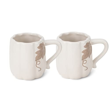Nat & Jules Pumpkin Shaped 12 oz Ceramic Coffee Mugs Set - Perfect for Halloween & Thanksgiving