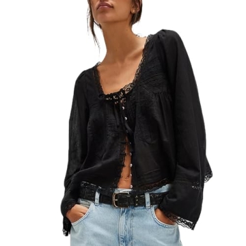 Women Y2k Long Sleeve Shirts Ruffles Lace Trim Sheer Mesh See Through Round Neck Going Out Tank Tops...