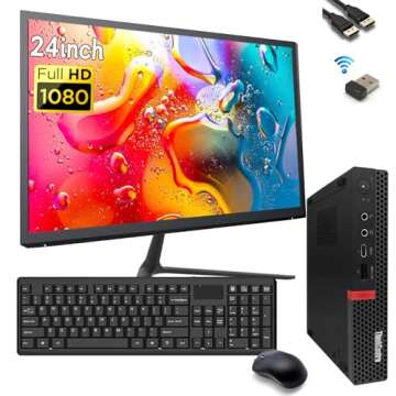 Lenovo ThinkCentre M720q Tiny Desktop Computer with 24" FHD Monitor Bundle, Intel i5-8400 2.8GHz, 16...