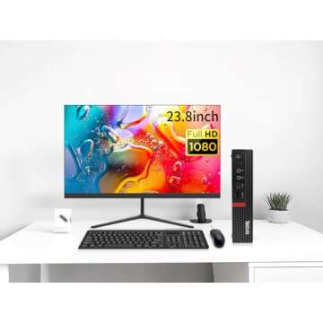 Lenovo ThinkCentre M720q Tiny Desktop Computer with 24" FHD Monitor Bundle, Intel i5-8400 2.8GHz, 16GB DDR4, 256GB SSD, USB WiFi, Keyboard&Mouse, Win10 Pro (Renewed)