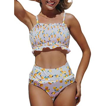 Aleumdr Womens Athletic Plus Size Smocked Strapless Padded Fashion Bikini Sets High Waist Two Pieces...