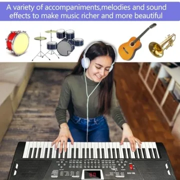61 Key Piano Keyboard with Built-In Speaker and Microphone for Beginners