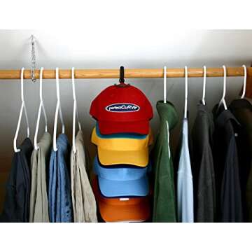 Perfect Curve Cap Rack System - Hat Rack Holds up to 18 Baseball Caps - Over Door Hanger and Organizer - Six Clips - Black