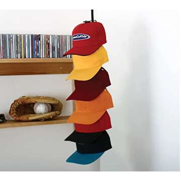 Perfect Curve Cap Rack System - Hat Rack Holds up to 18 Baseball Caps - Over Door Hanger and Organizer - Six Clips - Black