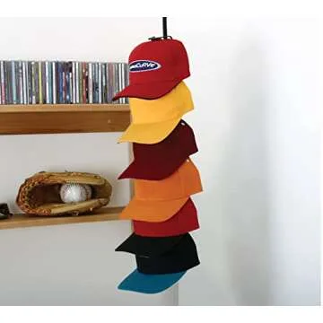 Perfect Curve Cap Rack System - Hat Rack Holds up to 18 Baseball Caps - Over Door Hanger and Organizer - Six Clips - Black