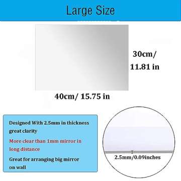 DARENYI 16"x12" Acrylic Mirror Sheet, Flexible Non Glass Body Mirror Tiles Large Self Adhesive Mirro...