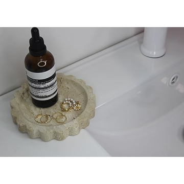 Travertine Scalloped Tray Jewelry Organizer Decorative Accent