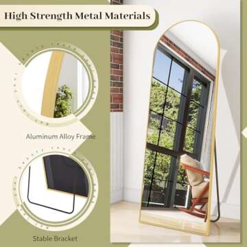 BEAUTYPEAK 58"x18" Full Length Mirror Arch Full Body Floor Mirror Hanging or Leaning Arched-Top with Stand for Bedroom, Dressing Room, Gold