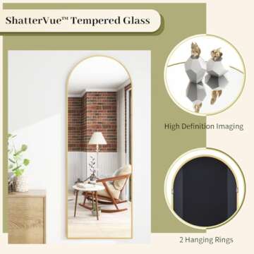 BEAUTYPEAK 58"x18" Full Length Mirror Arch Full Body Floor Mirror Hanging or Leaning Arched-Top with Stand for Bedroom, Dressing Room, Gold