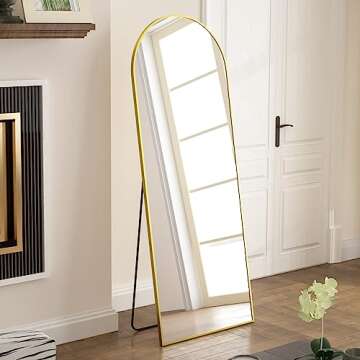 BEAUTYPEAK 58"x18" Full Length Mirror Arch Full Body Floor Mirror Hanging or Leaning Arched-Top with Stand for Bedroom, Dressing Room, Gold