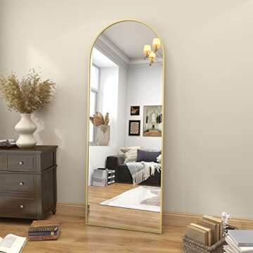 BEAUTYPEAK 58"x18" Full Length Mirror Arch Full Body Floor Mirror Hanging or Leaning Arched-Top with Stand for Bedroom, Dressing Room, Gold