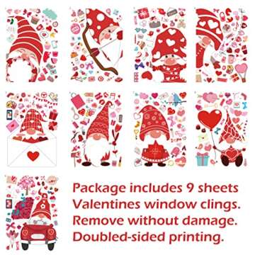 255PCS Valentines Day Window Clings Decorations - Gnome Heart Decal Party Decor Ornaments