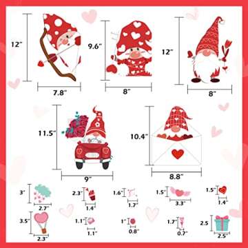 255PCS Valentine's Day Window Clings - Gnome Heart Decor